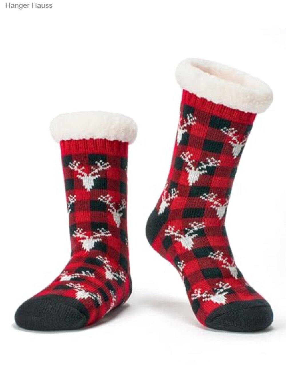 Fuzzy Sherpa Lined Slipper Socks Grips Winter Cozy Mid-Calf Women